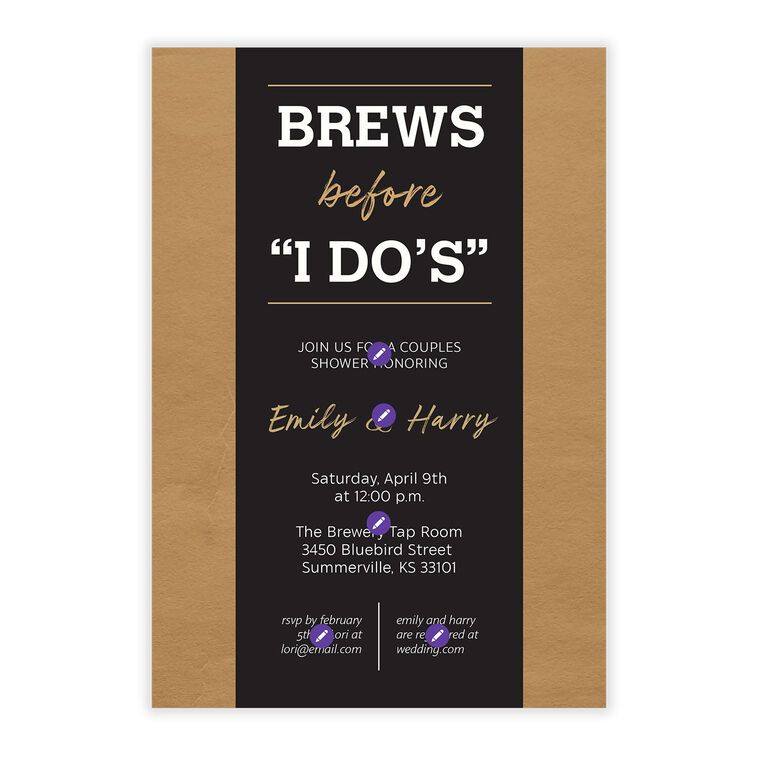 Brews Before I Do's Personalized Shower Invitation Card Front indicating personalization image number 5