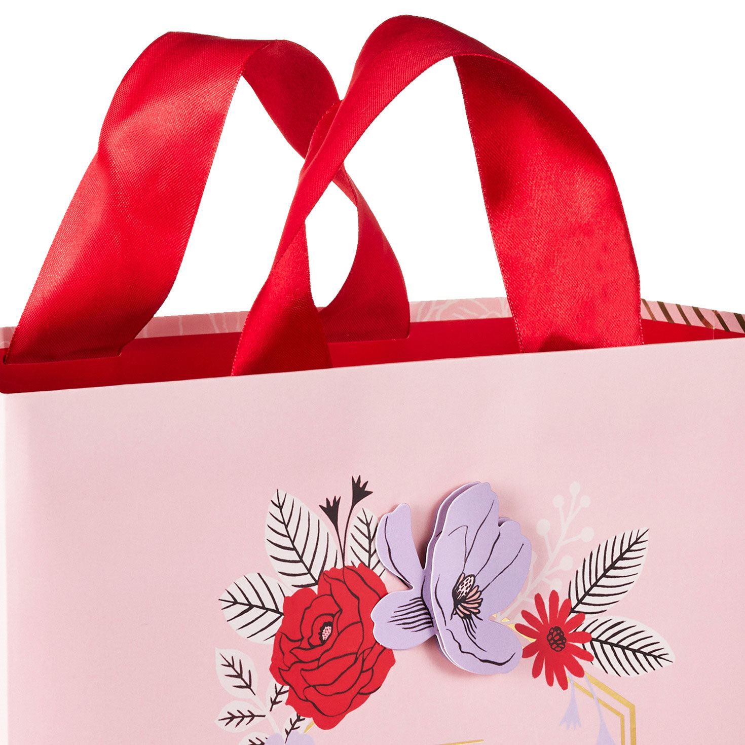 10.4" Flowers on Pink Large Square Valentine's Day Gift Bag, , large image number 4
