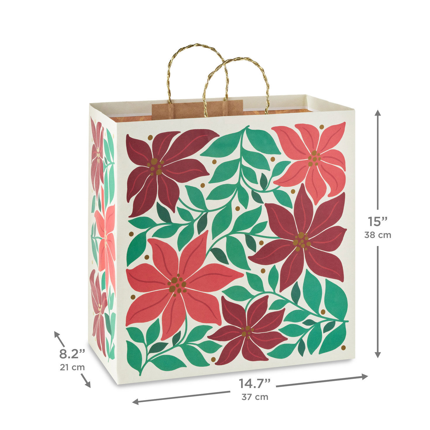 Modern Poinsettia Red Christmas Gift Bag measurement image number 3