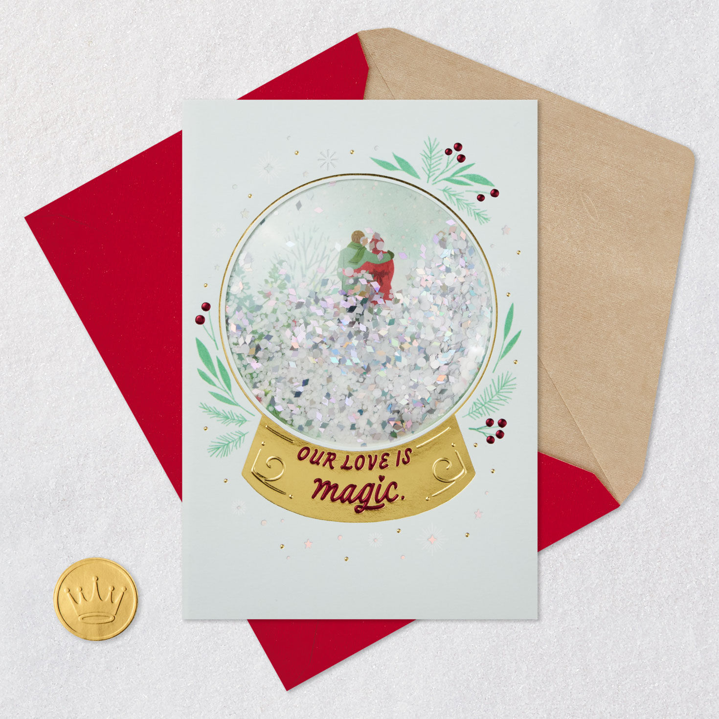 Snow Globe Couple Christmas Card for Wife Card Front with Envelope and Gold Seal image number 5