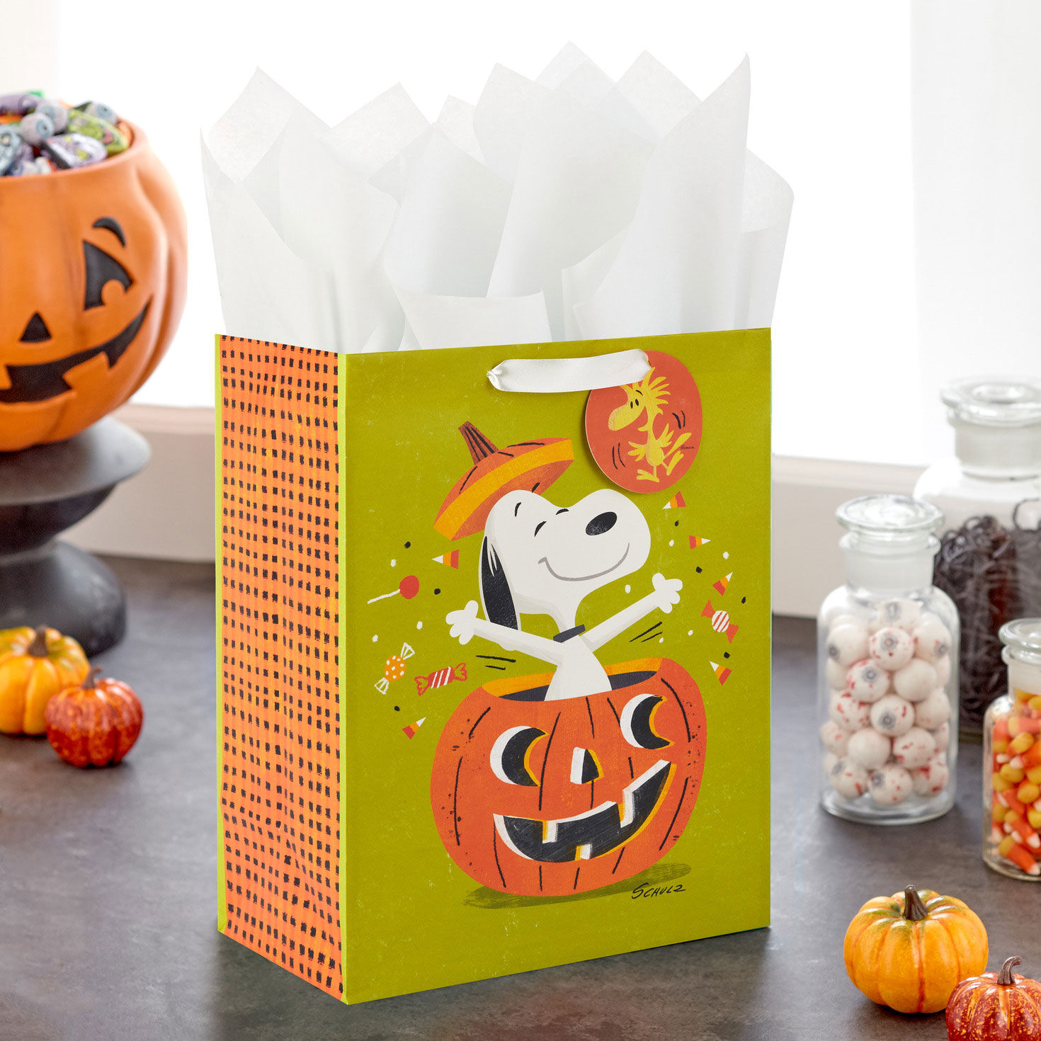 13" Peanuts® Snoopy in Pumpkin Large Halloween Gift Bag for only USD 3.99 | Hallmark
