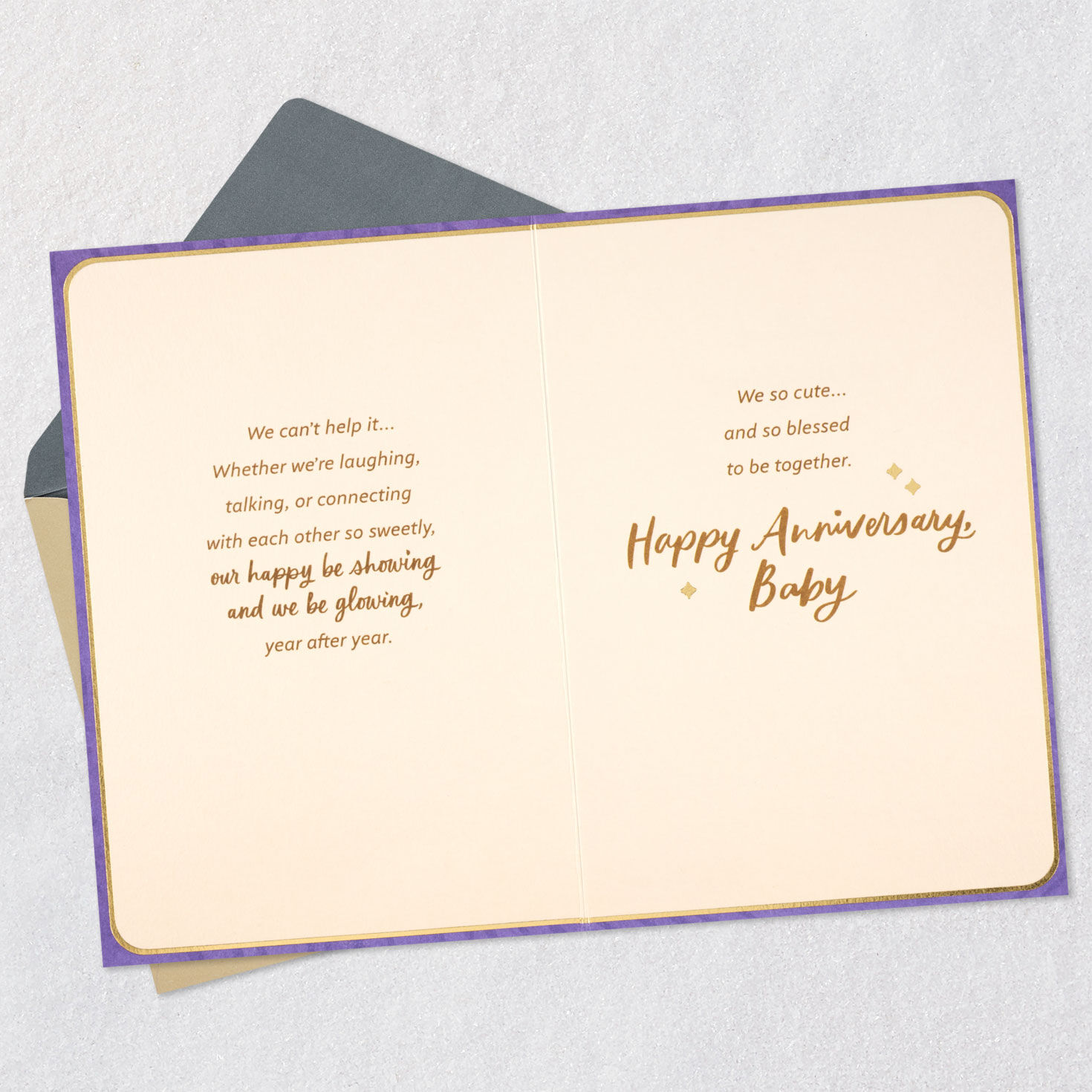 Black Boy and Girl on Porch Step Anniversary Card Open card with envelope image number 4