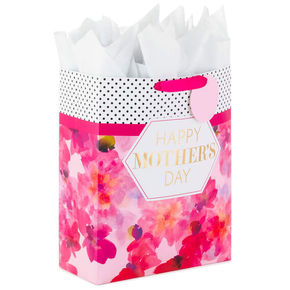 15.5" Fuchsia Floral XL Mother's Day Gift Bag With Tissue, , large image number 1