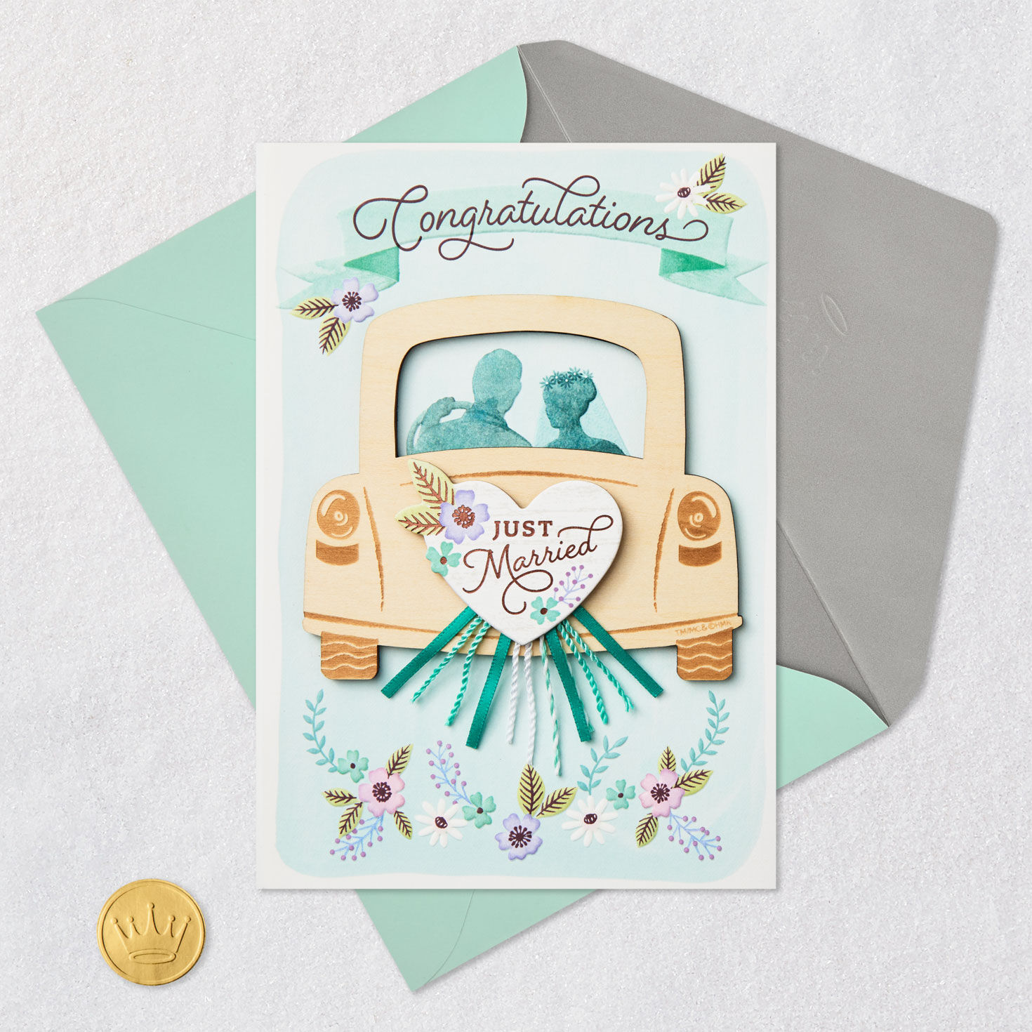 Just Married Car Magnetic Photo Frame Wedding Card Signing card image number 7