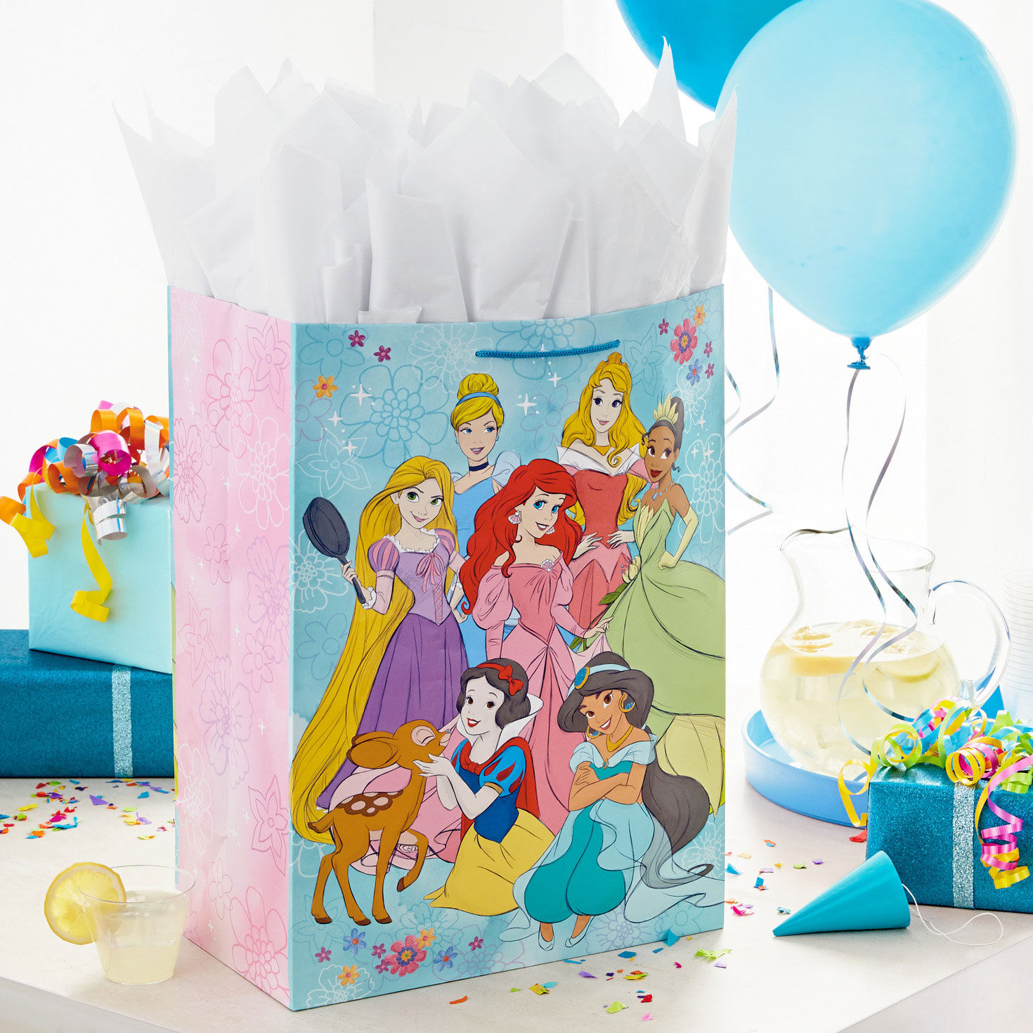 Disney Princesses on Aqua Jumbo Gift Bag In use image number 2