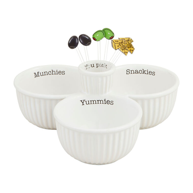 Ceramic Snack Bowl Trio With Toothpick Server  image number 1