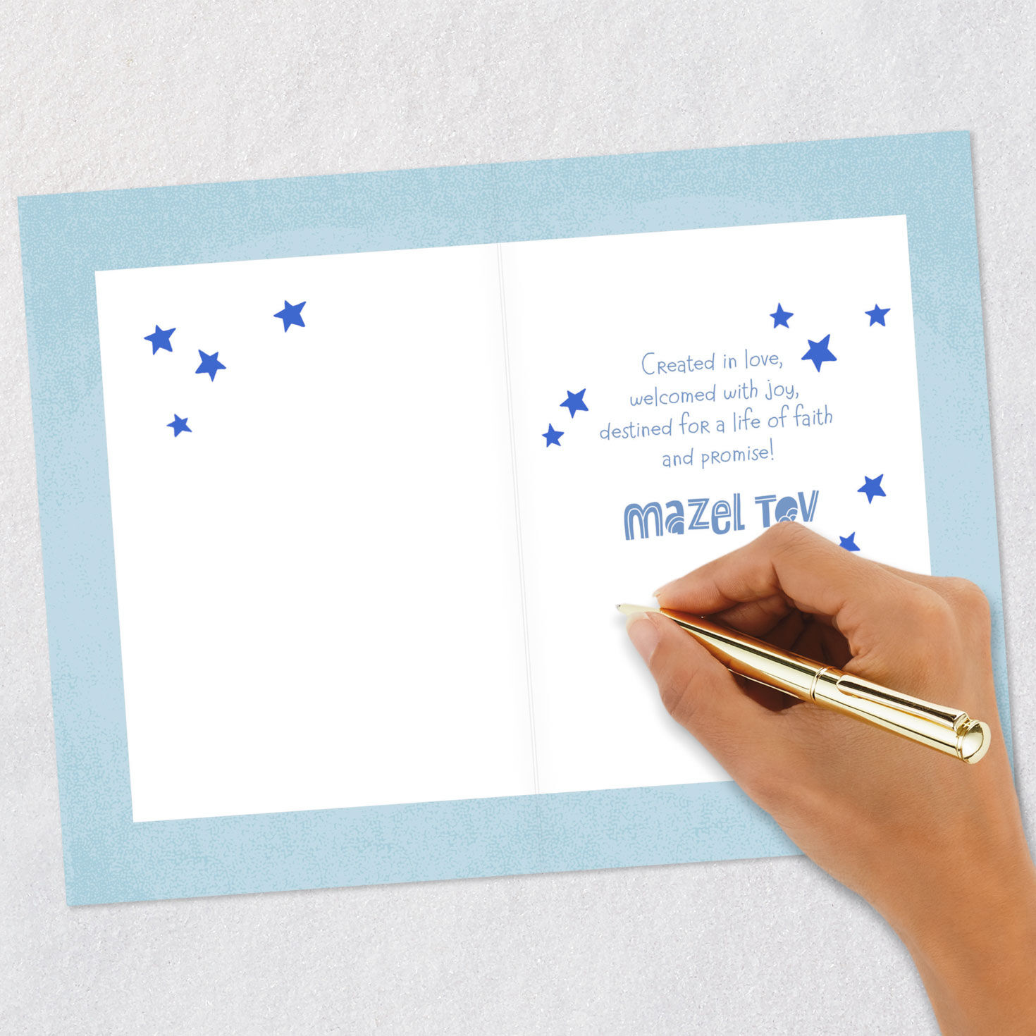 Mazel Tov Clouds and Stars New Baby Boy Card signing card image number 6