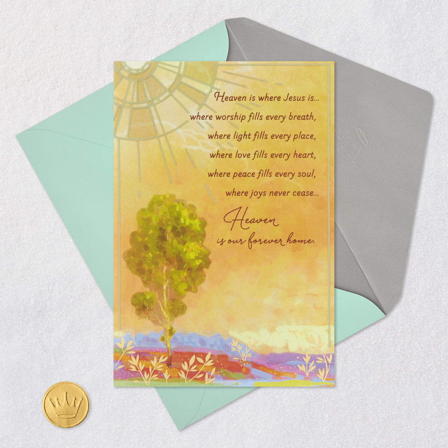 Sunlit Landscape Religious Sympathy Card Card Front with Envelope and Gold Seal image number 6