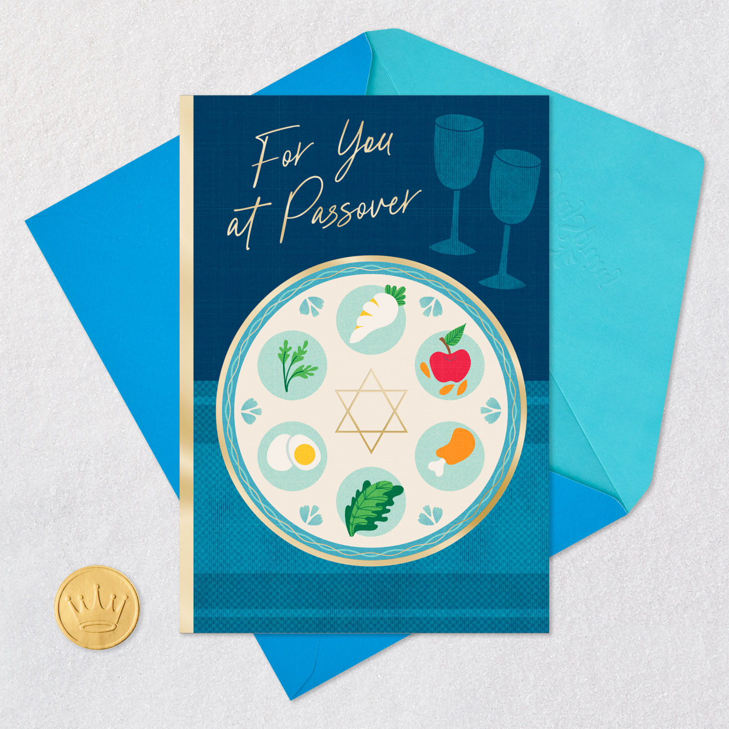 Seder Plate With Star of David Icon Passover Card Card Front with Envelope and Gold Seal image number 5