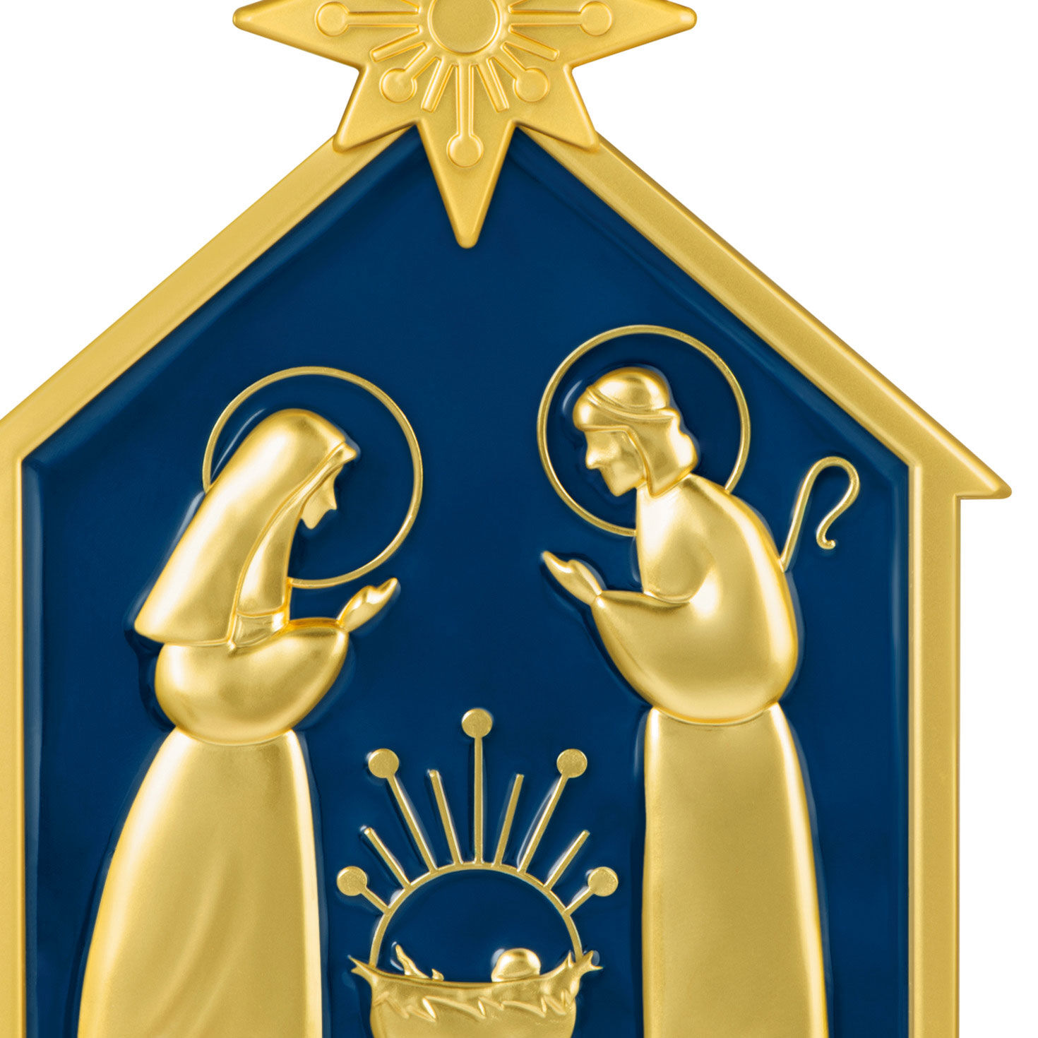 Blue and Gold Nativity Keepsake Ornament upclose view image number 5