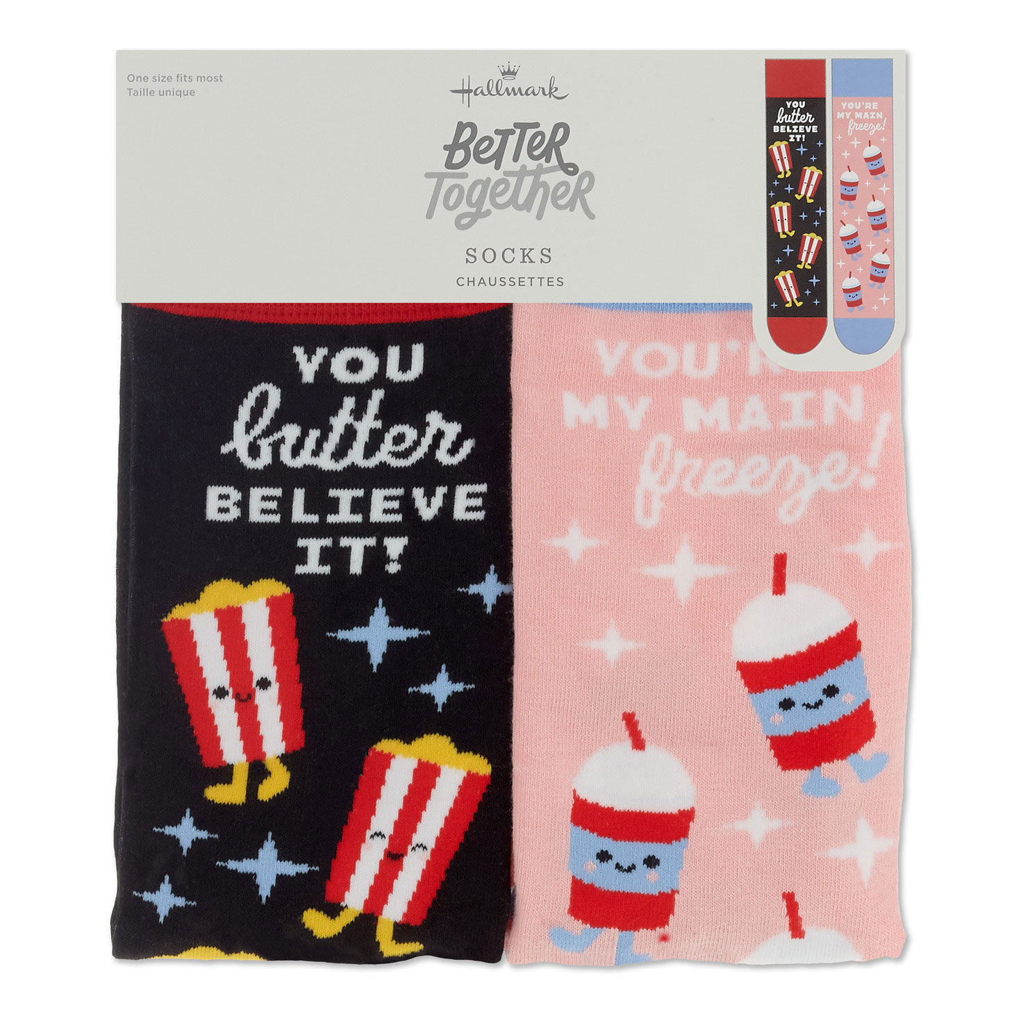 Popcorn and Slushie Mismatched Novelty Crew Socks  image number 4