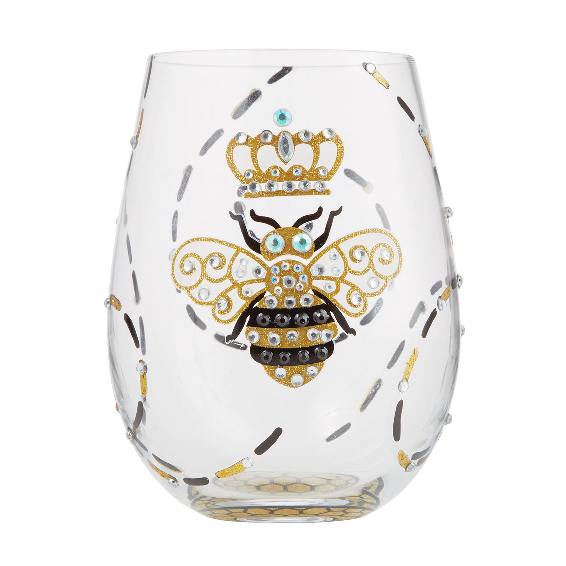 Lolita Queen Bee Handpainted Stemless Wine Glass, 20 oz. Wine Glasses