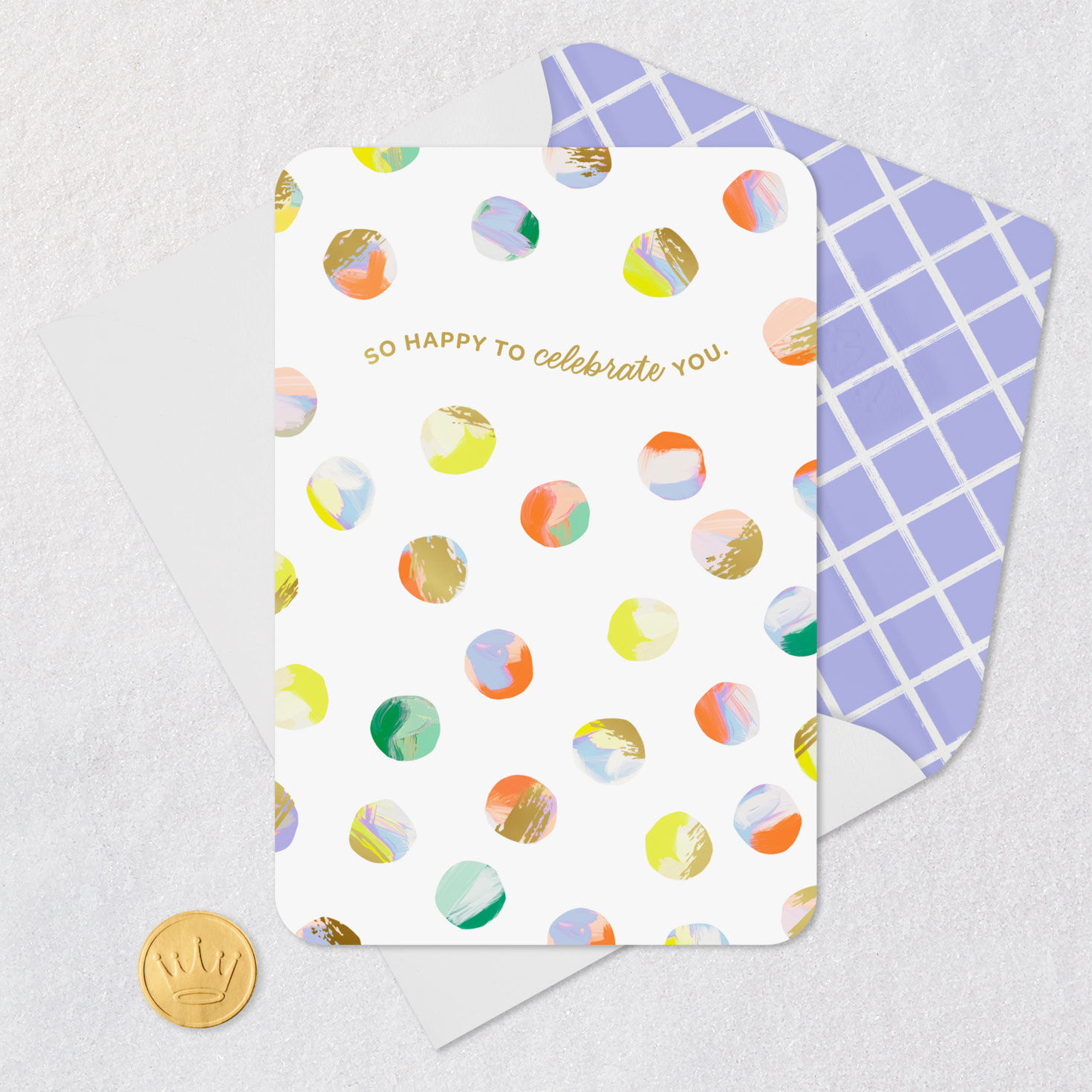 Colorful Painted Dots Celebrate Card Card Front with Envelope and Gold Seal image number 5