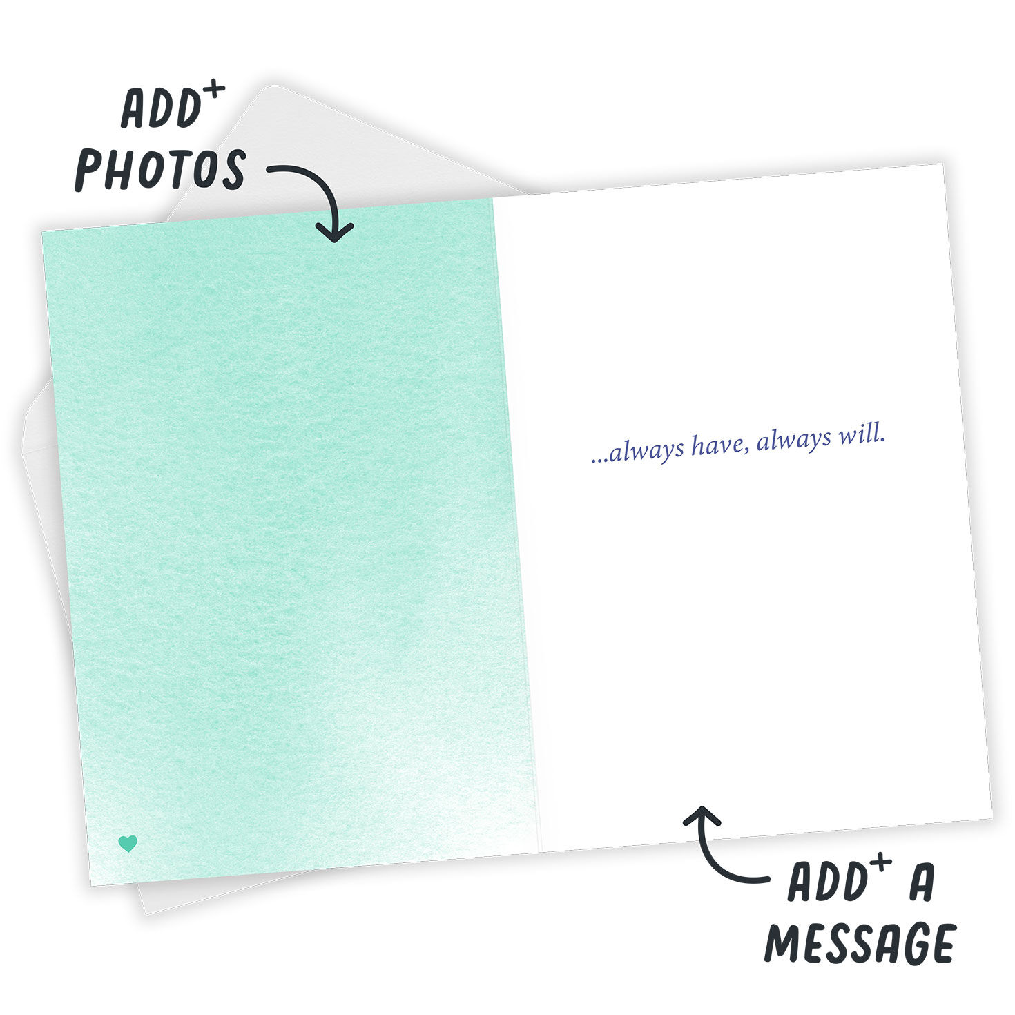 Teal Ombre Pattern Personalized Son Card Open Card with Envelope indicating personalization image number 3