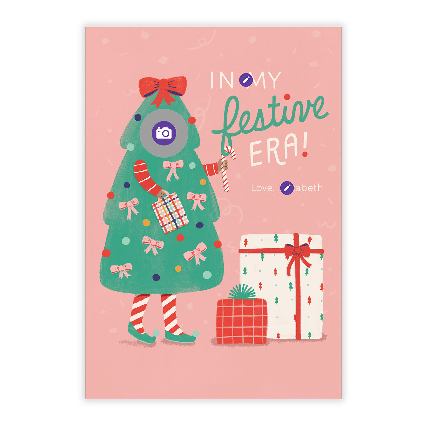 Christmas Tree Person Personalized Photo Card Card Front indicating personalization image number 5