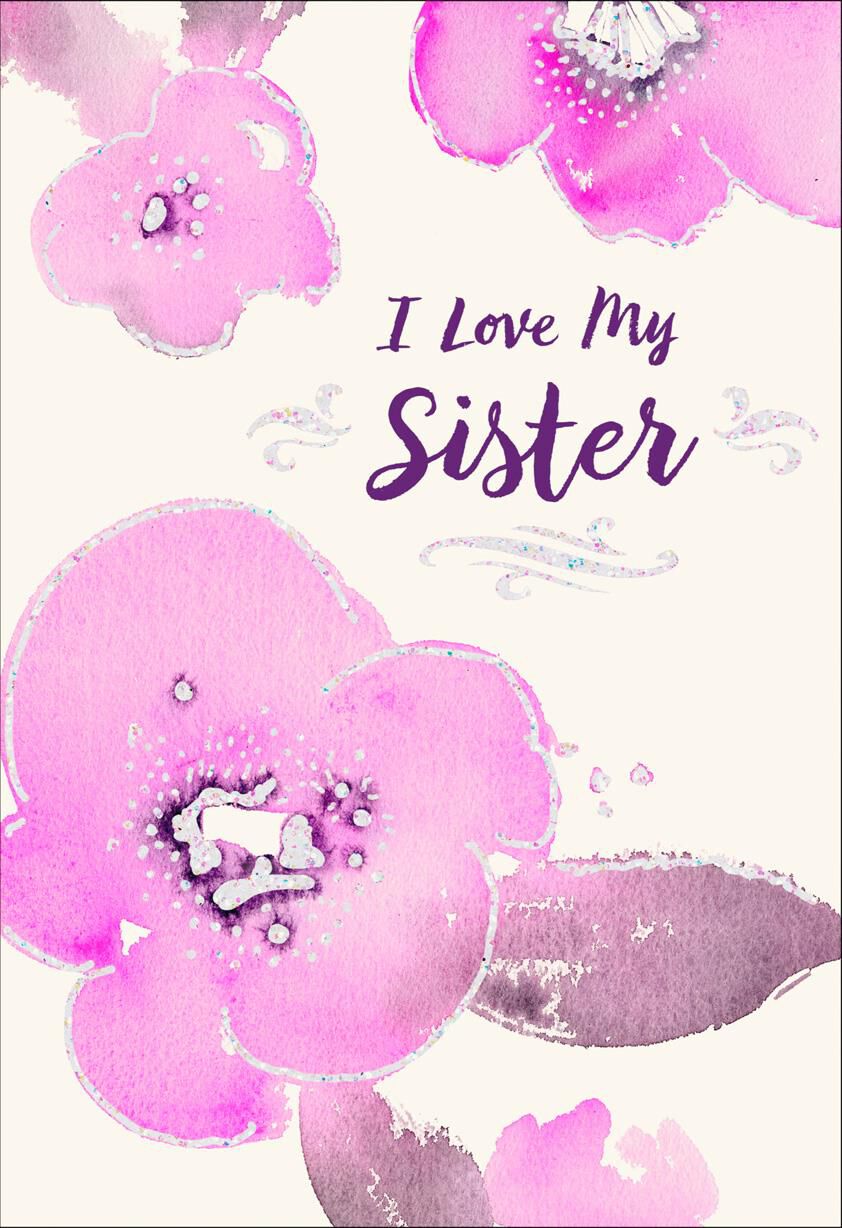 Pink Watercolor Flowers Birthday Card for Sister