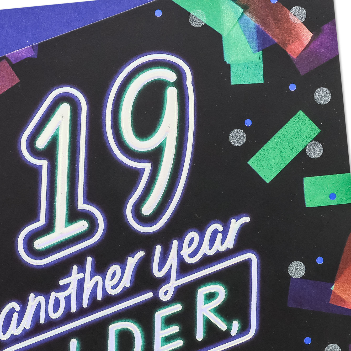 Black and Blue Neon Confetti 19th Birthday Card Card Front Detail image number 4