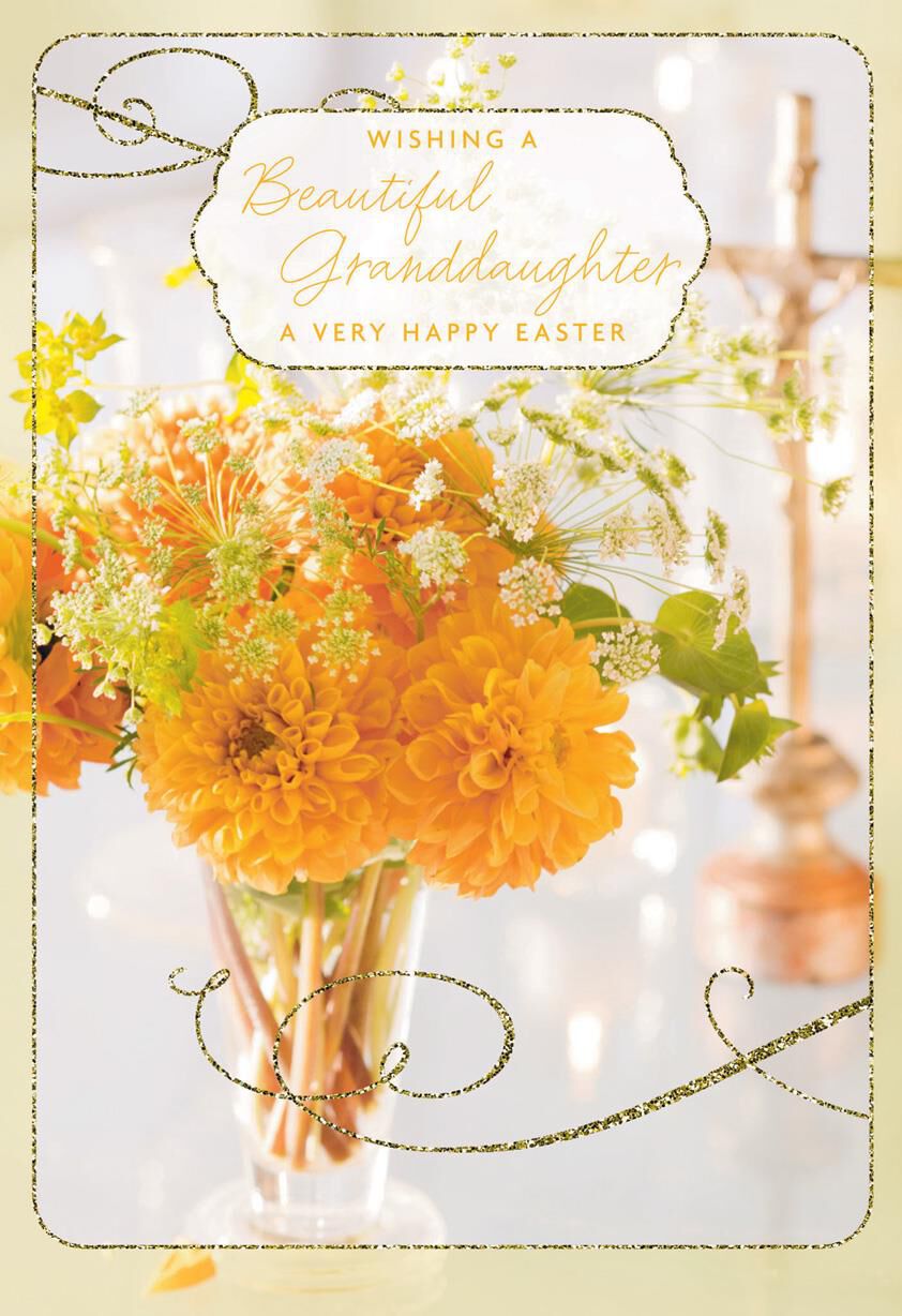 Flower Bouquet Religious Easter Card for Granddaughter