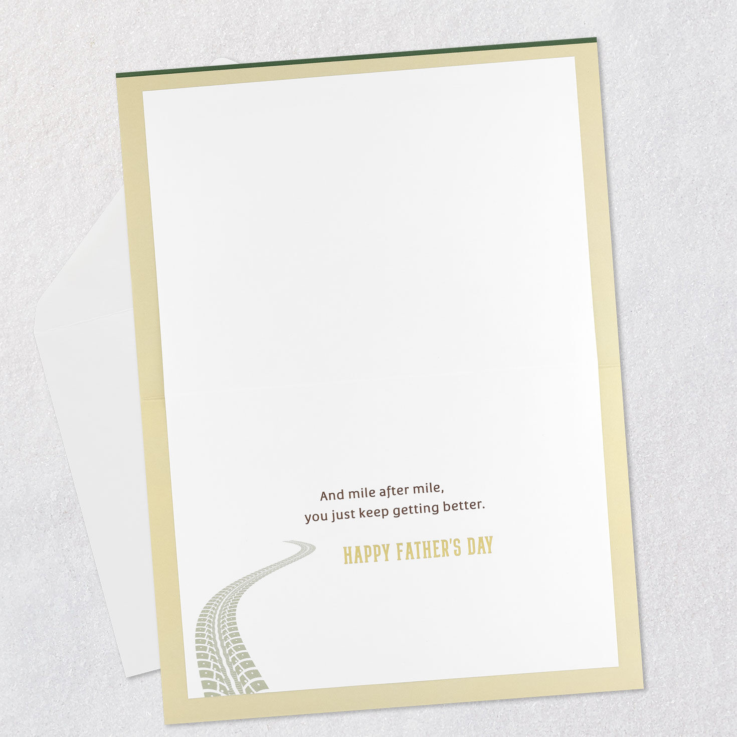 Gold Motorcycle on Green Father's Day Card Open card with envelope image number 3