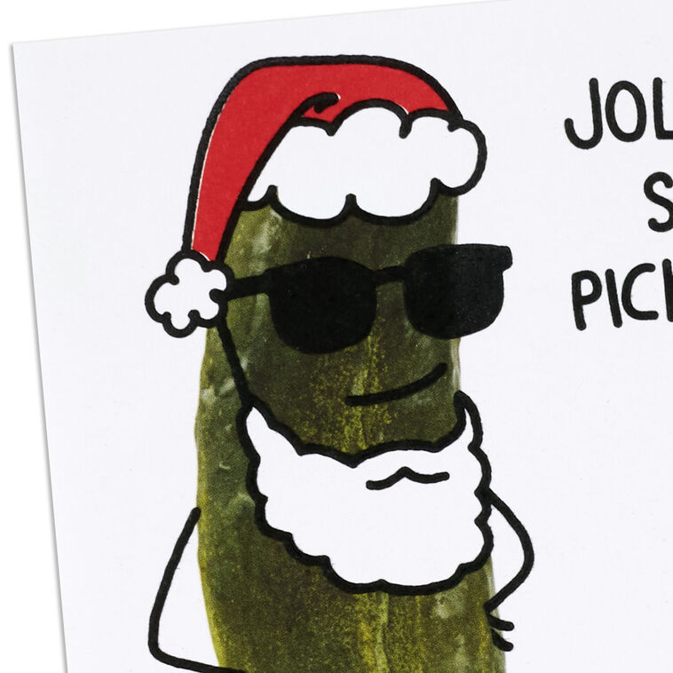 Pickle Santa Claus Cartoon Funny Christmas Card Card Front Detail image number 4