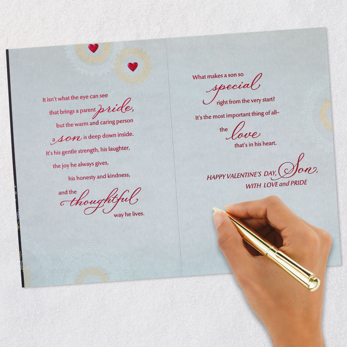 Hearts and Metallic Gears Son Valentine's Day Card Signing card image number 7