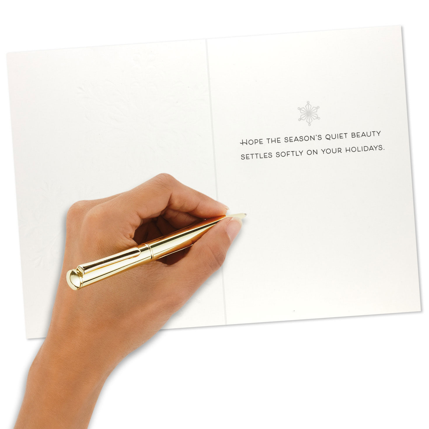 Gold Snowflakes on Blue Boxed Christmas Cards Signing card image number 6