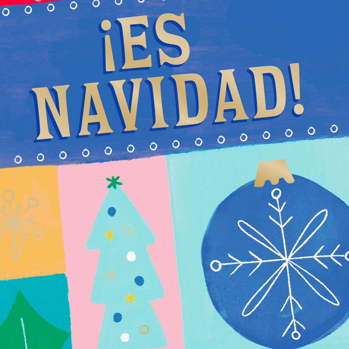 Holiday Icon Color Blocks Christmas Card in Spanish Card Front Detail image number 4