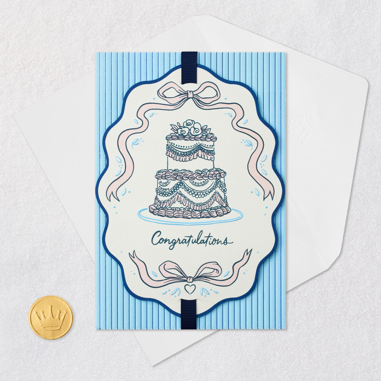 Vintage Wedding Cake Congratulations Wedding Card Card Front with Envelope and Gold Seal image number 6