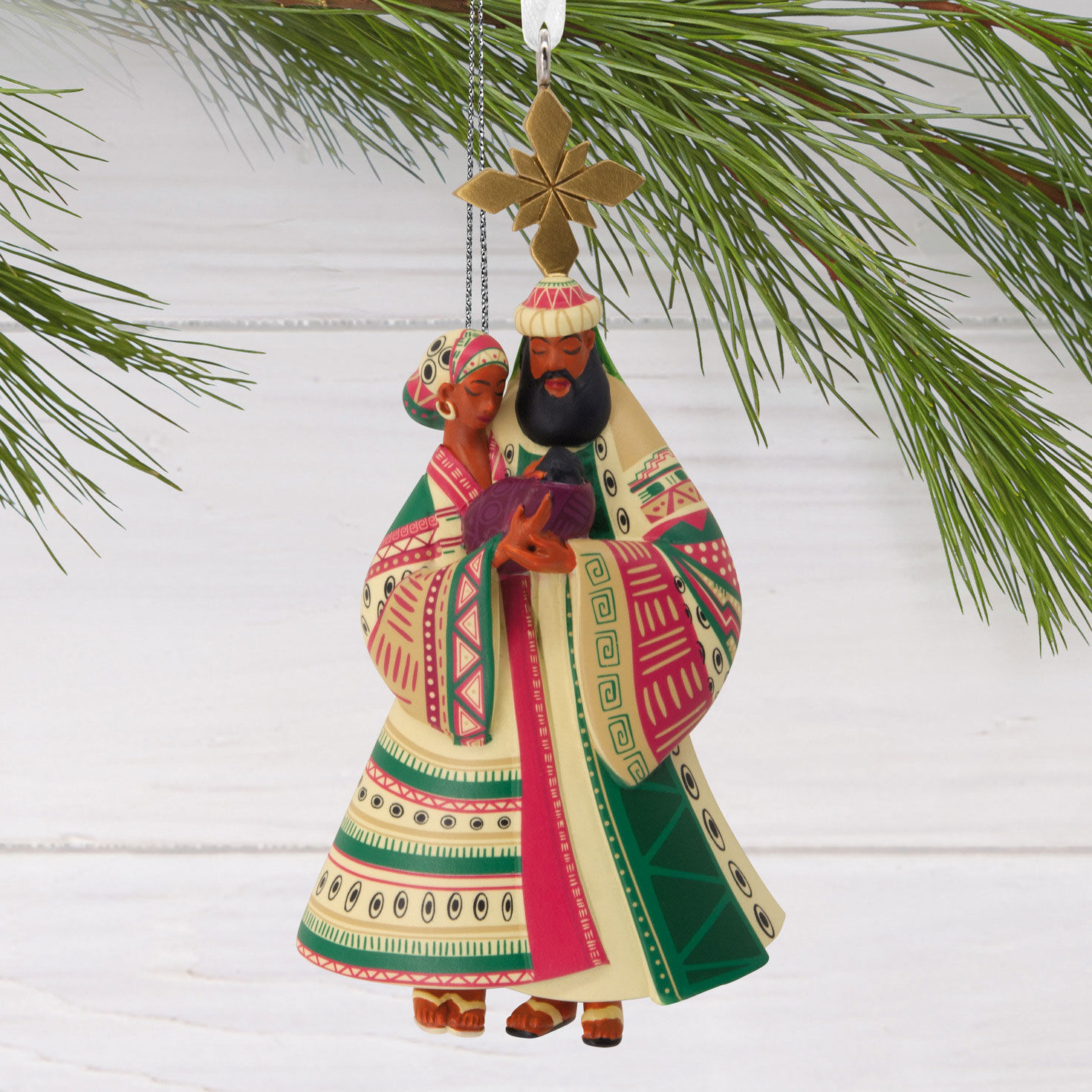 Mahogany Nativity Christmas Ornament hanging on tree image number 2