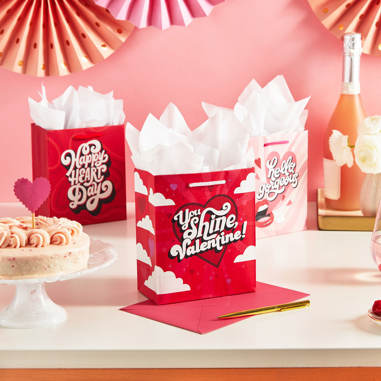 6.5" Pink and Red Retro 6-Pack Assorted Small Gift Bags, , large image number 2