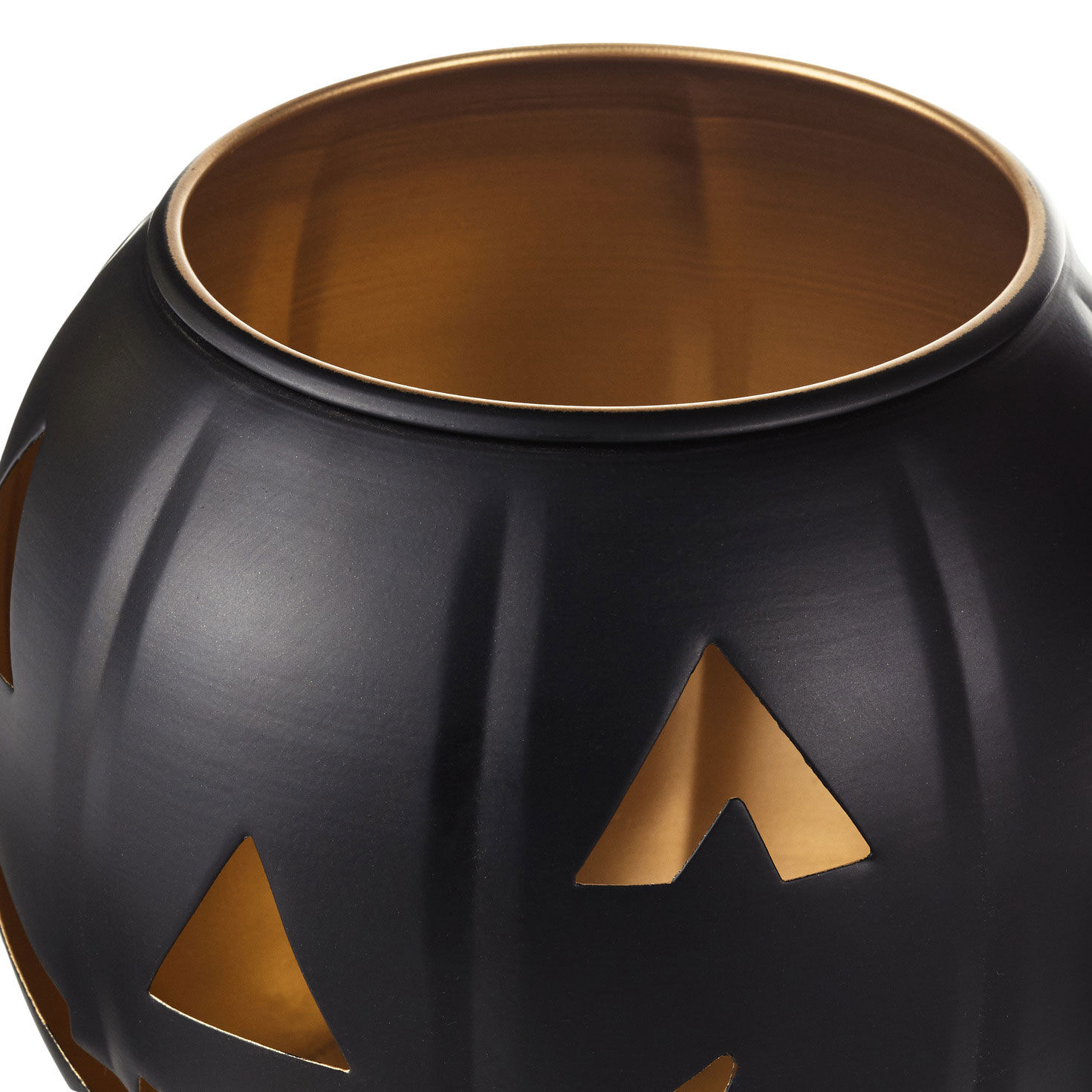 Medium Black Metal Jack-o'-Lantern Candle Holder upclose detail top image number 4