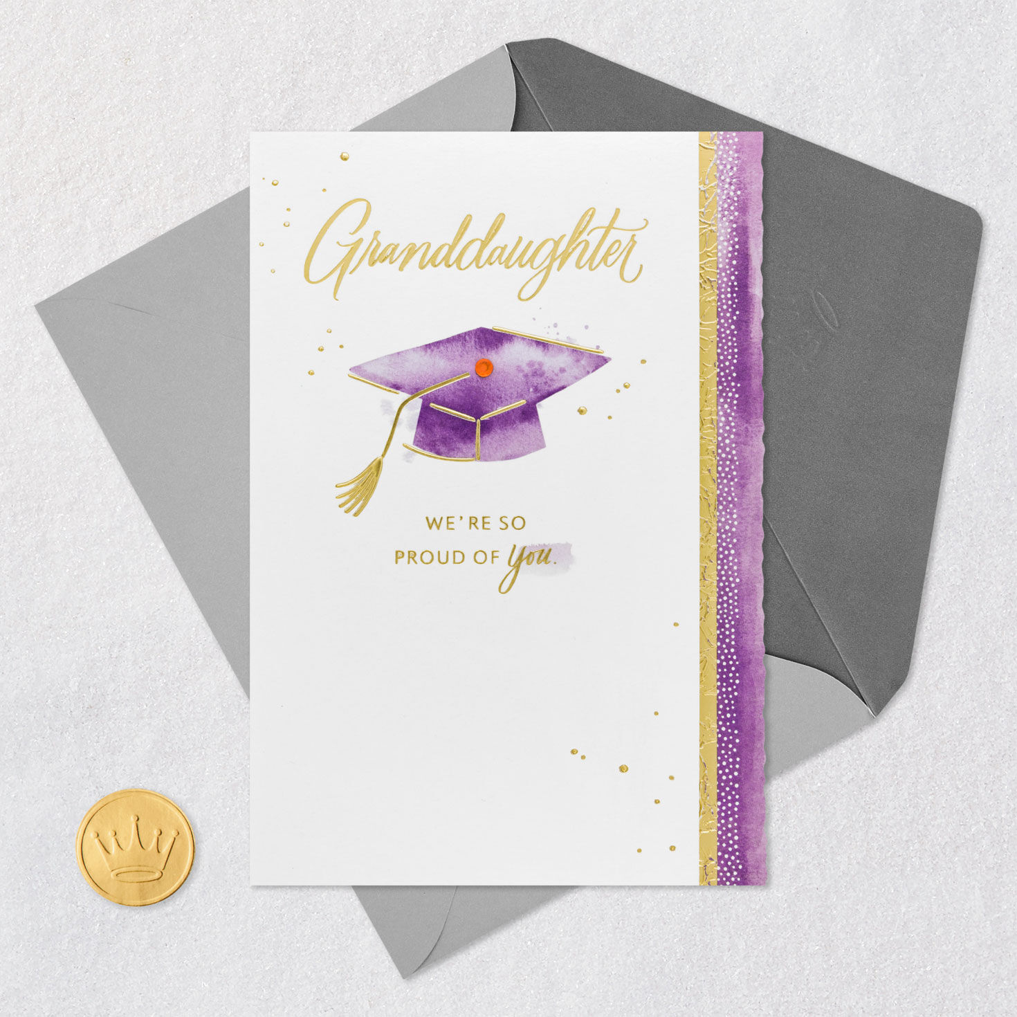 Purple Mortarboard Cap Granddaughter Graduation Card Card Front with Envelope and Gold Seal image number 5