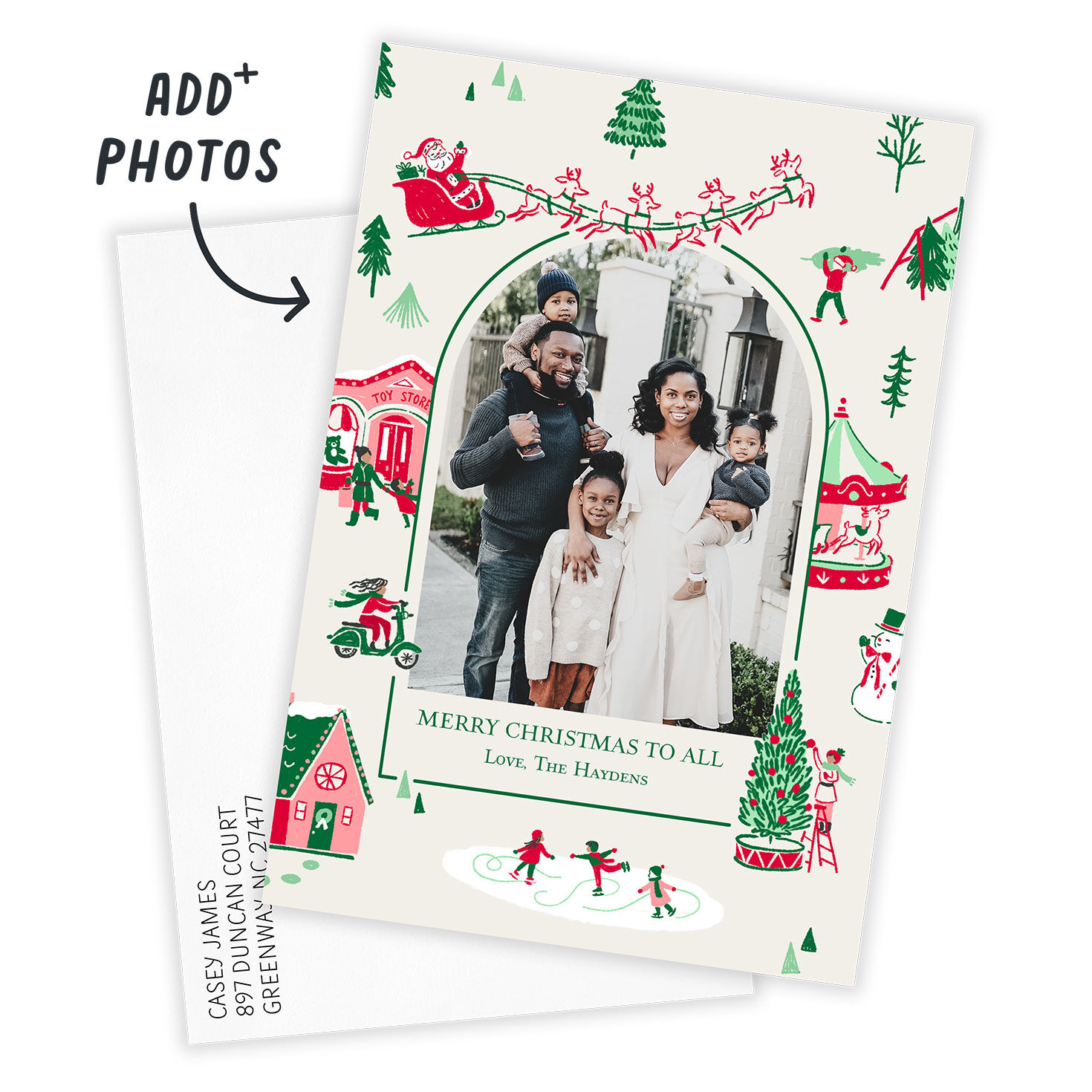 Holiday Village Drawings Personalized Photo Card Card with Envelope indicating personalization image number 2