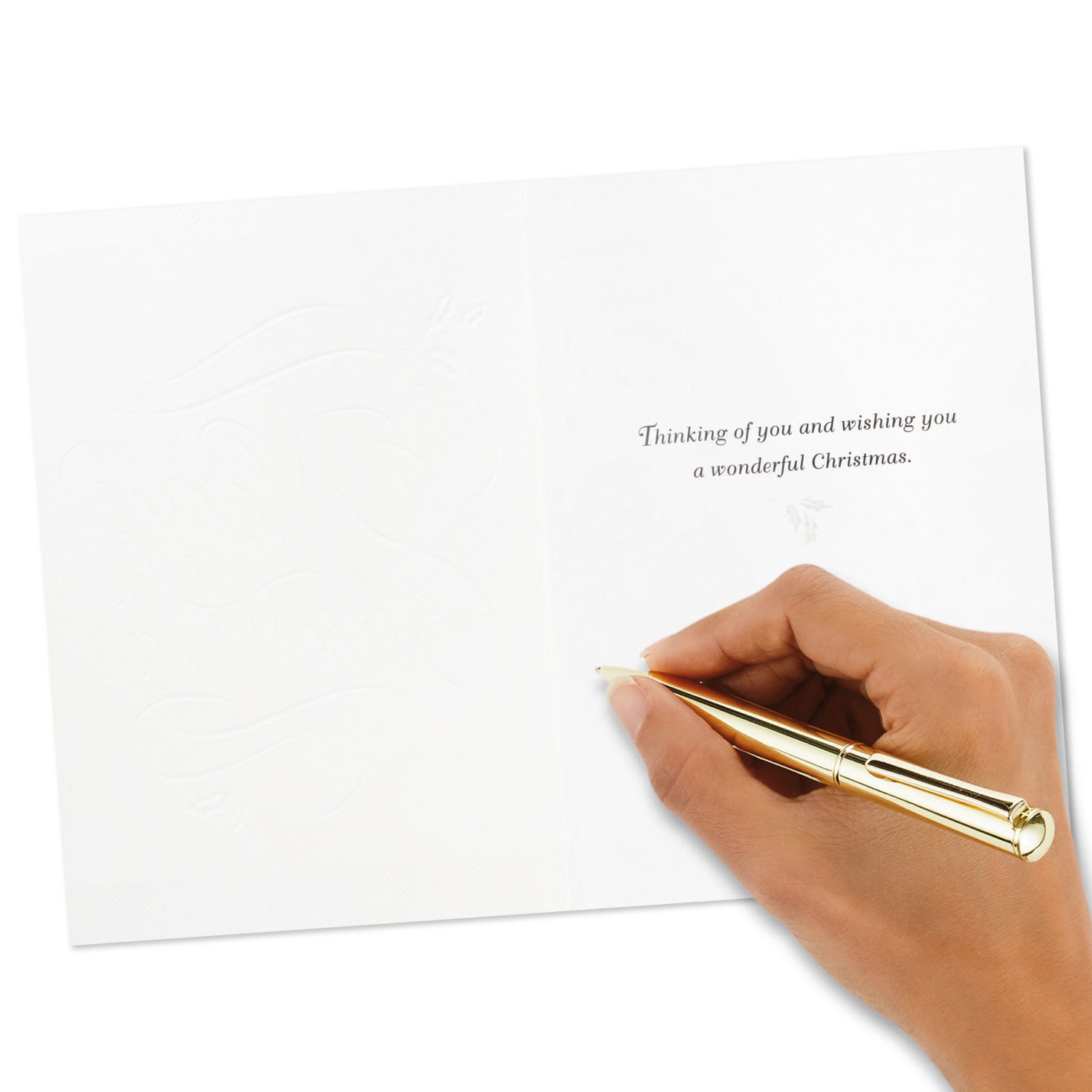 Gold and Green Boxed Christmas Cards Bulk Pack signing card image number 6