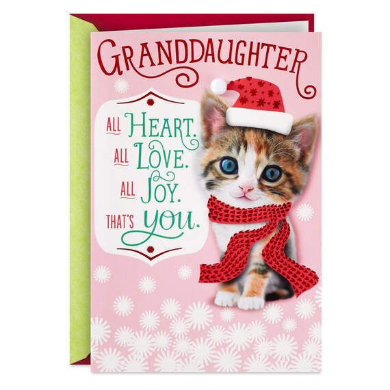 Love and Joy Cute Cat Christmas Card for Granddaughter