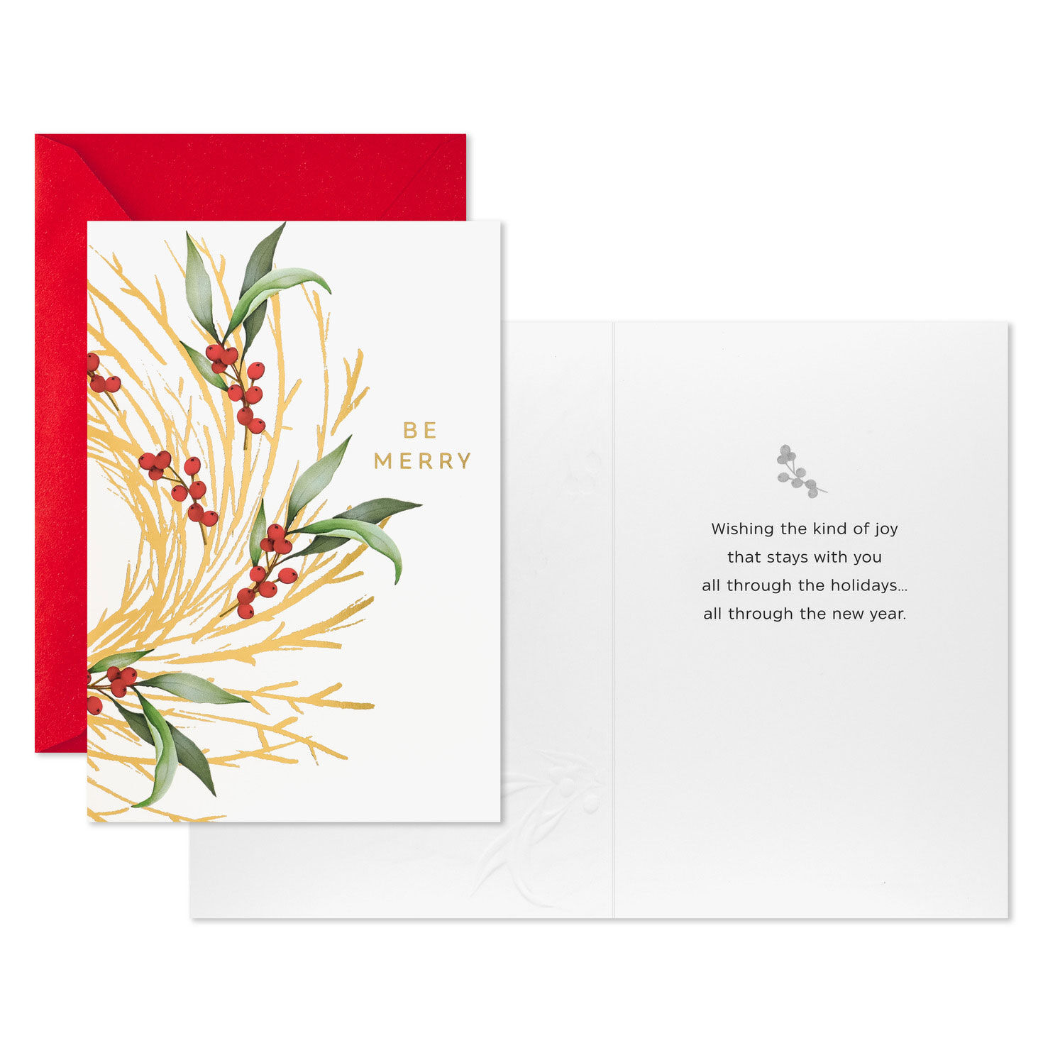 Greenery and Berries Boxed Christmas Cards Card Front with Sentiment image number 3