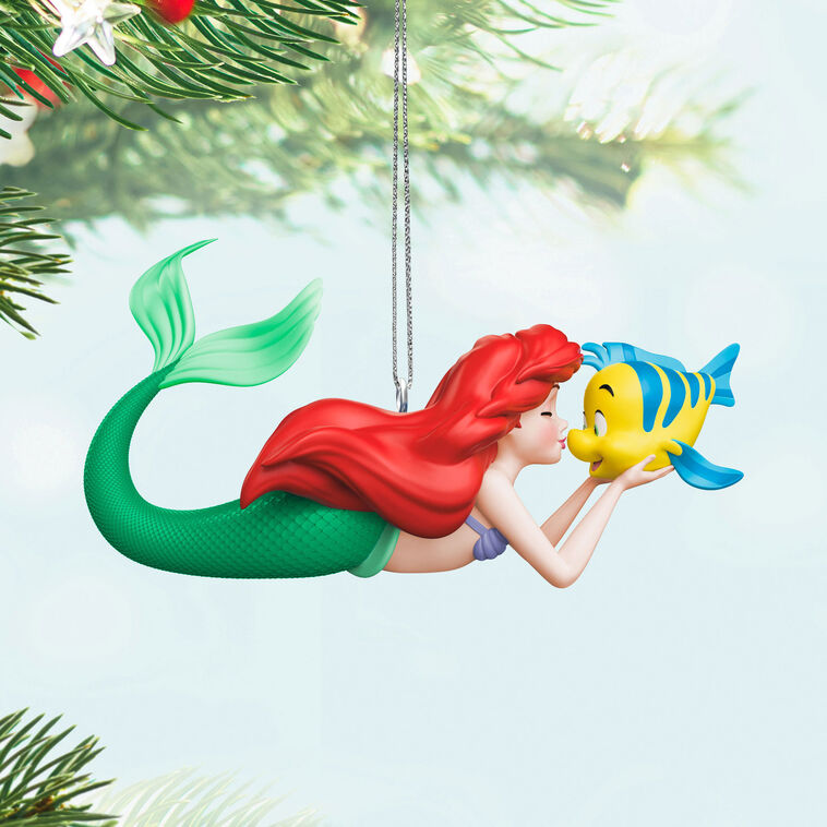 Little Mermaid With Flounder Keepsake Ornament Hanging on tree image number 2
