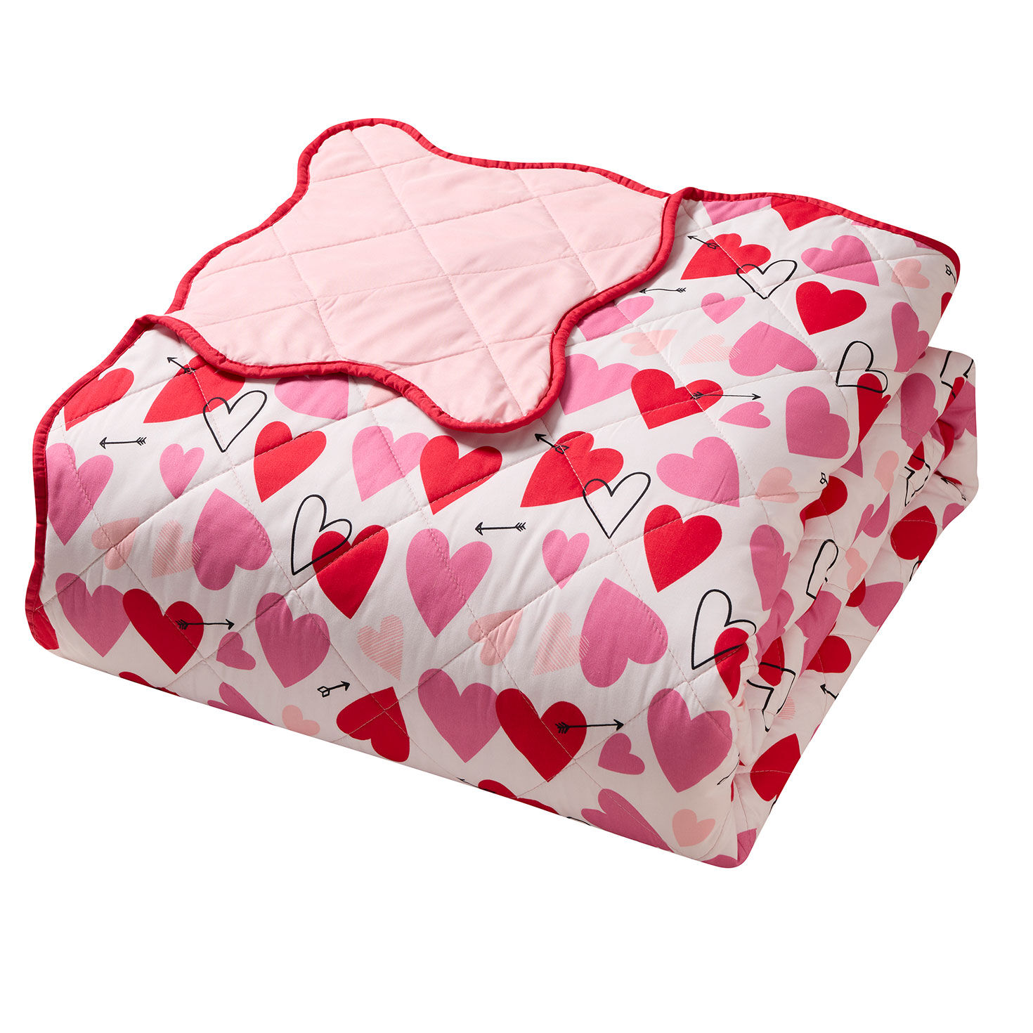 Hearts Print Reversible Quilt and Sham Set