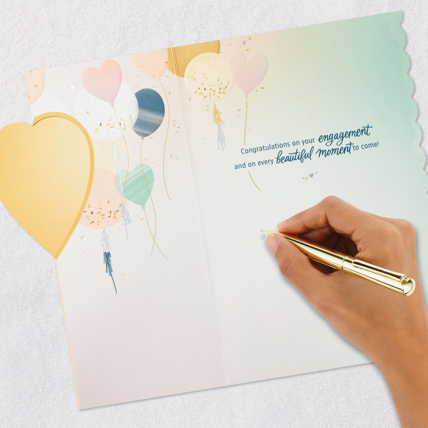 Heart Balloons Engagement Congratulations Card signing card image number 9
