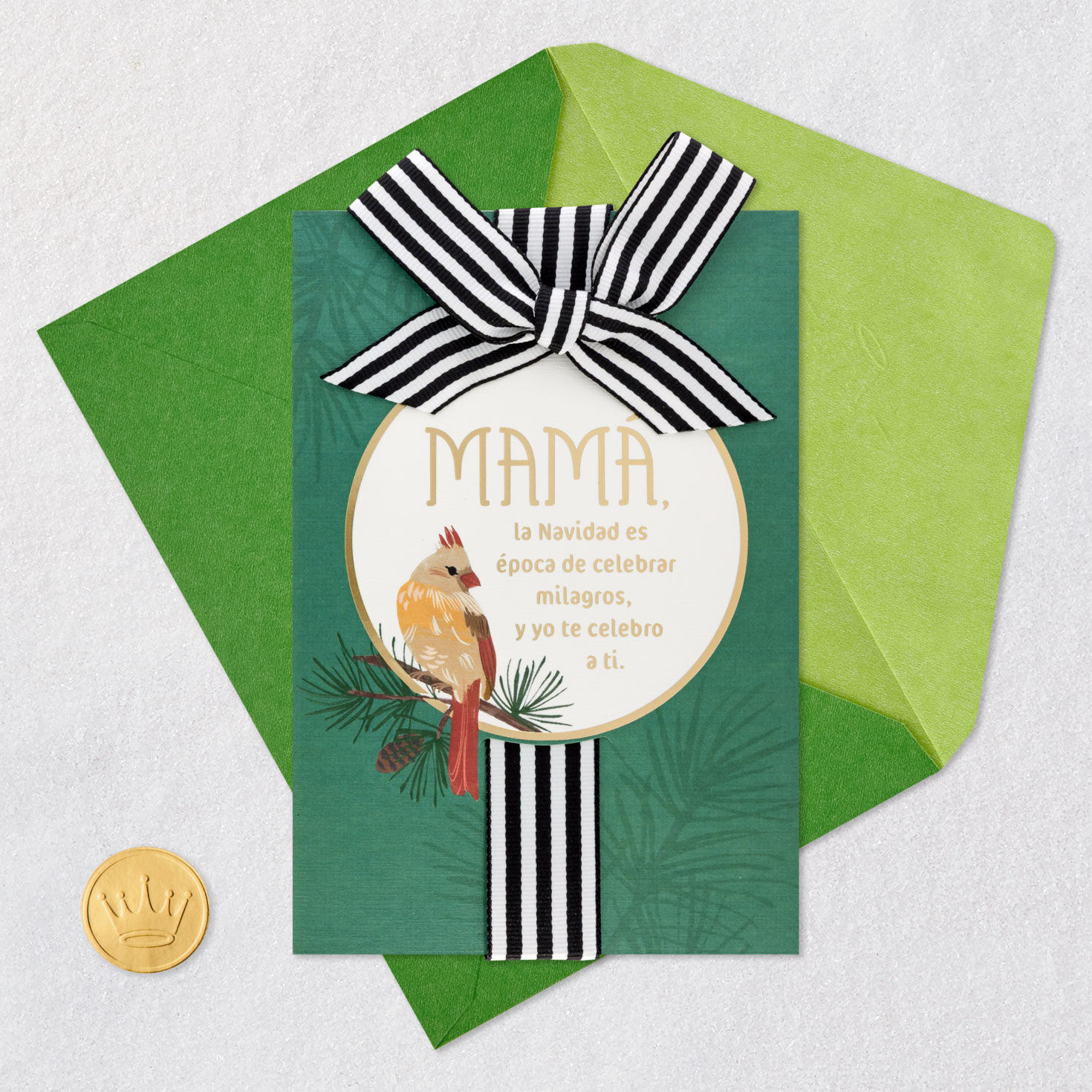 Cardinal in Gold Medallion Christmas Card for Mom Card Front with Envelope and Gold Seal image number 5