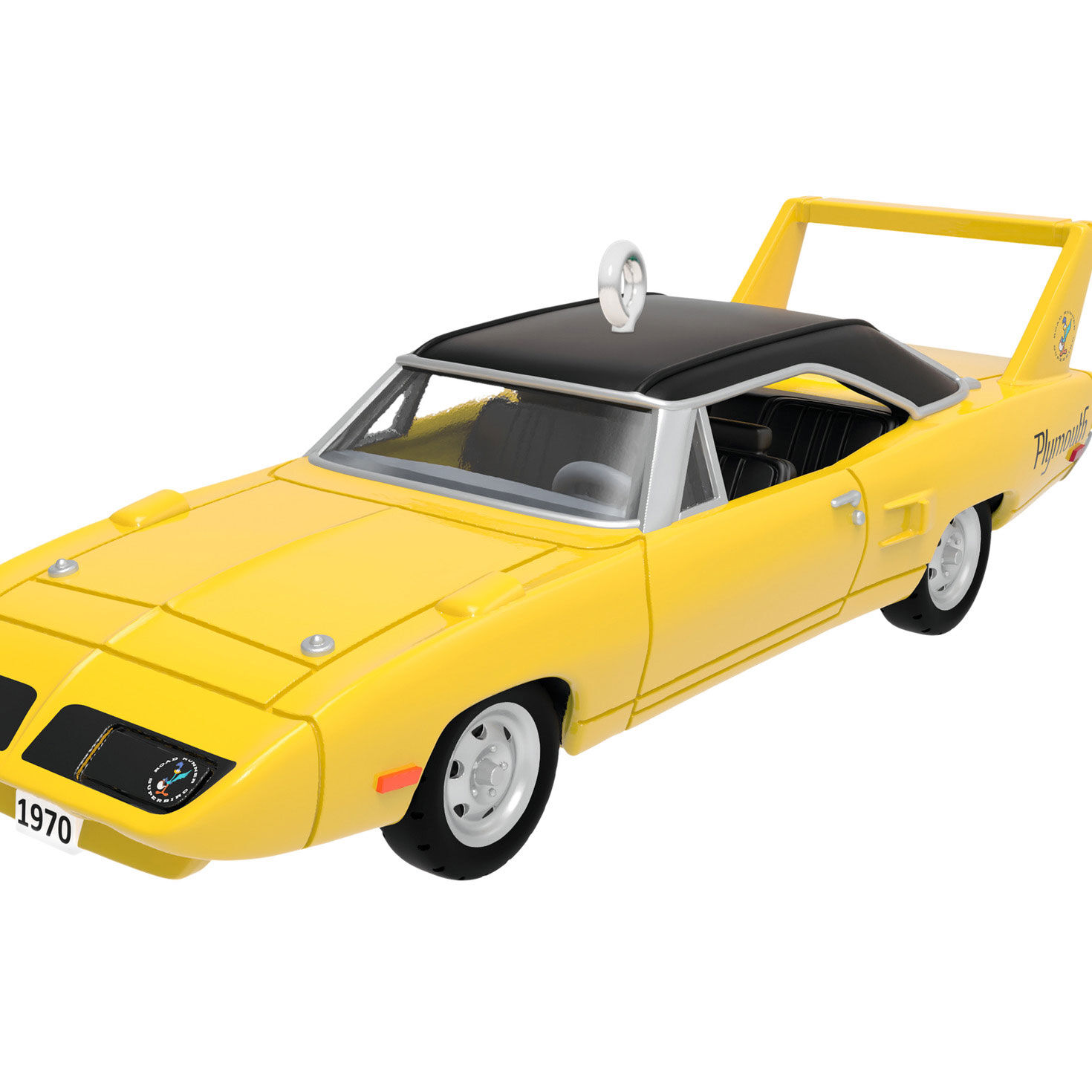 Yellow Vintage Plymouth Sports Car Keepsake Ornament upclose view image number 5