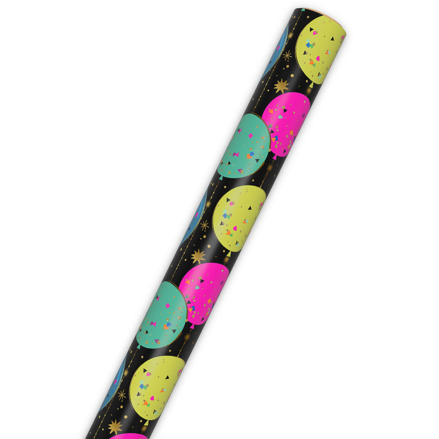 Neon Balloons and Confetti on Black Gift Wrap wrap tube image number 6
