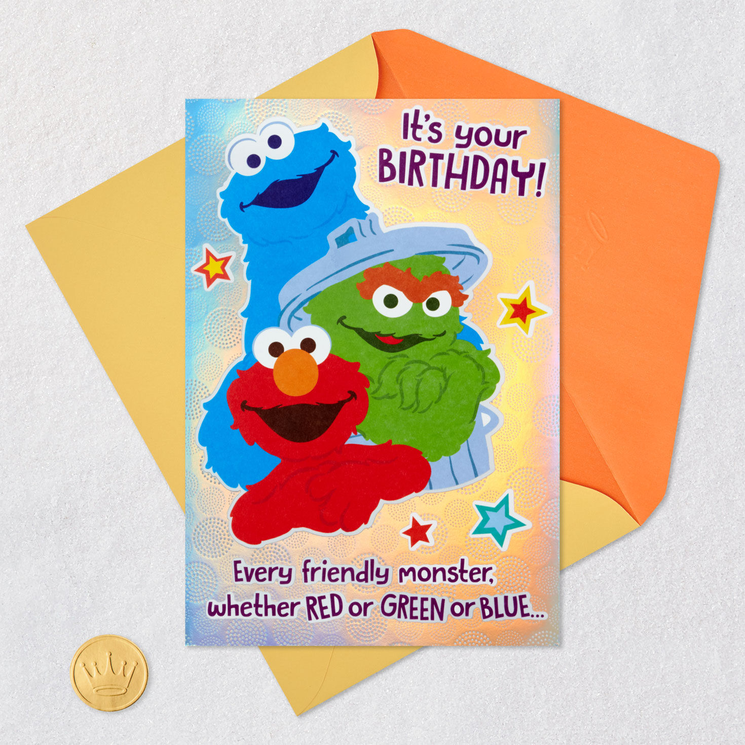 Sesame Street Pop-Up Birthday Card for Kids Card Front with Envelope and Gold Seal image number 5