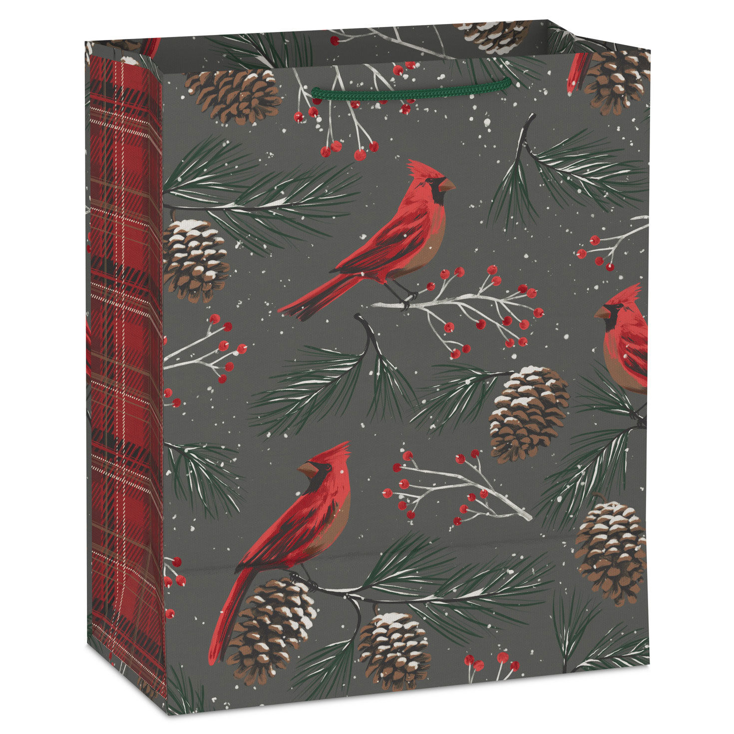 Cardinals and Pine Cones Large Holiday Gift Bag Back image number 6