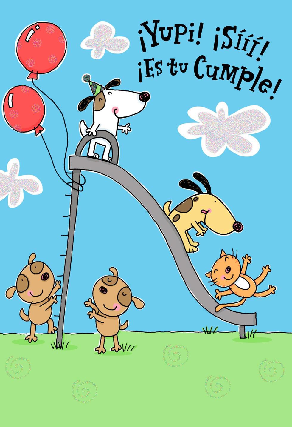 Puppies and Playground Spanish-Language Birthday Card for Child
