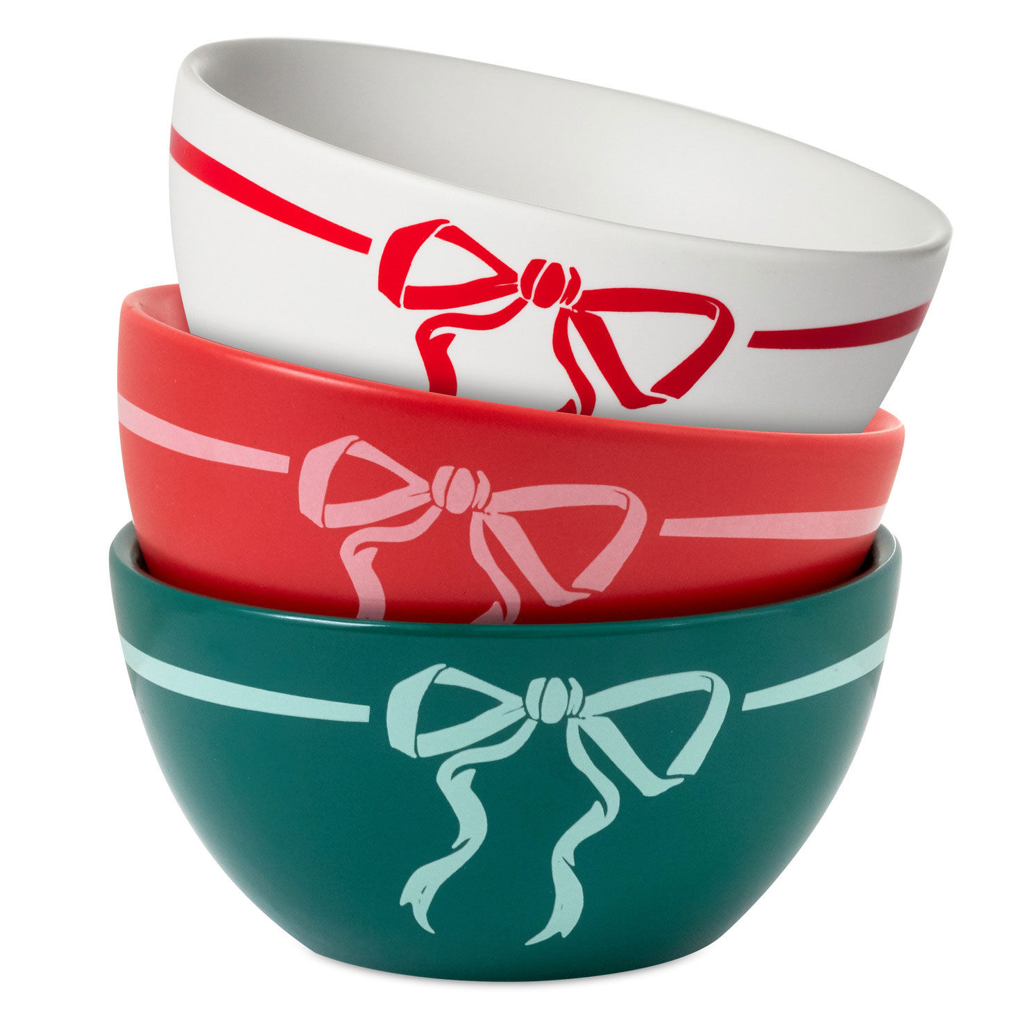 Lacey Chabert Collection Holiday Bow Ceramic Bowls, Set of 3