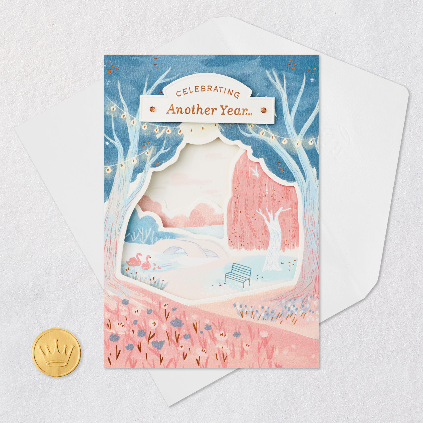 Pastel Landscape Anniversary Card for Couple Card Front with Envelope and Gold Seal image number 8