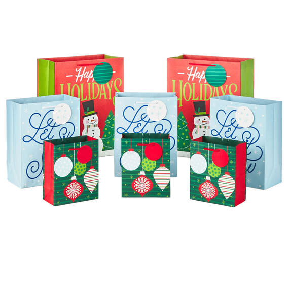 Let It Snow 8-Pack Holiday Gift Bags, Assorted Sizes and Designs