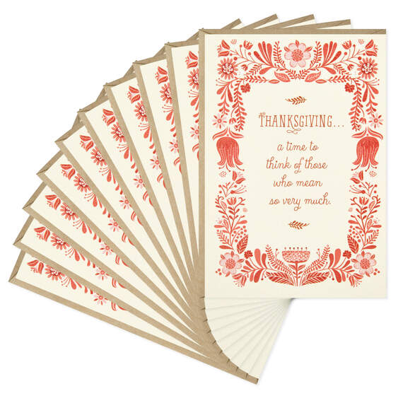 Thinking of You Floral Border Thanksgiving Cards, Pack of 10