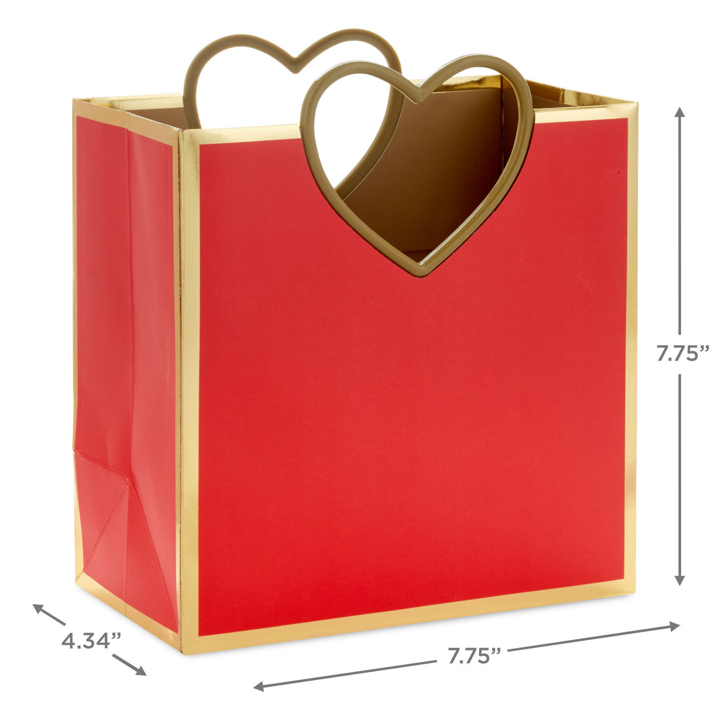7.7" Gold Heart Handle Medium Red Square Gift Bag, , large image number 3